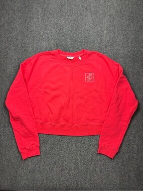 Peloton Sweatshirt Womens Medium Red Cropped Crewneck Logo Made in USA Cotton